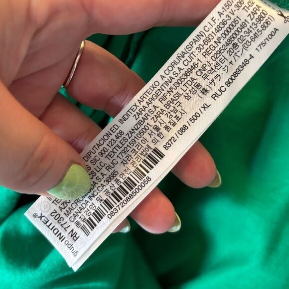 Zara linen blend ruched midi dress Kelly green - Picture 10 of 13